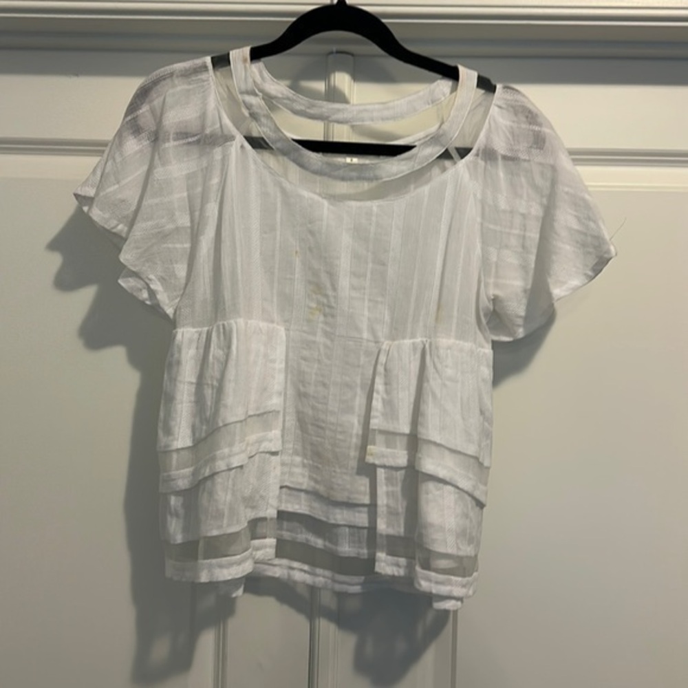 White Flowy Flutter Sleeve Crop Top 100% Cotton Size S